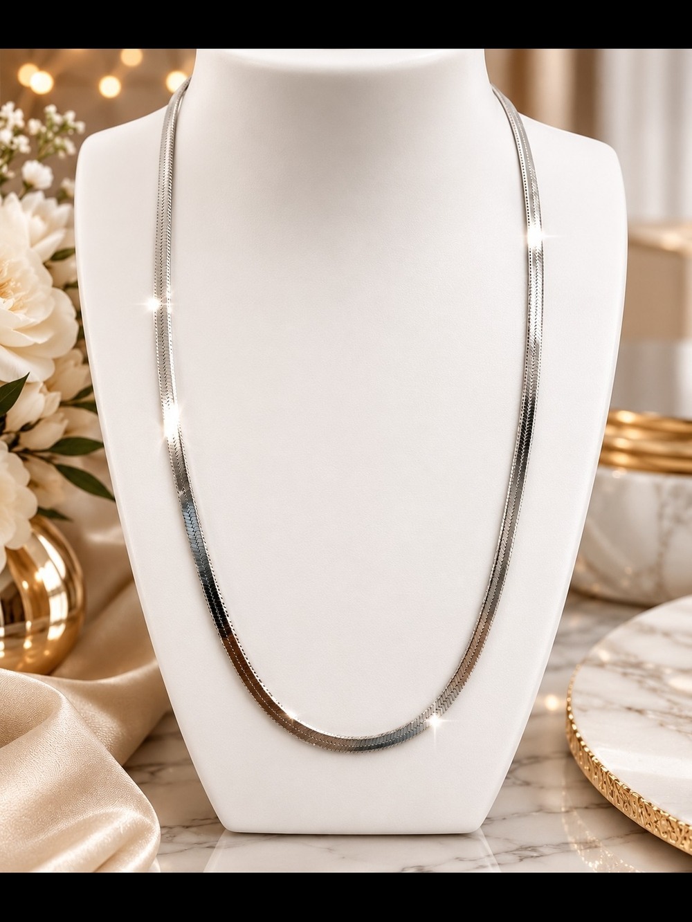 Silver Herringbone Necklace Women Jewelry